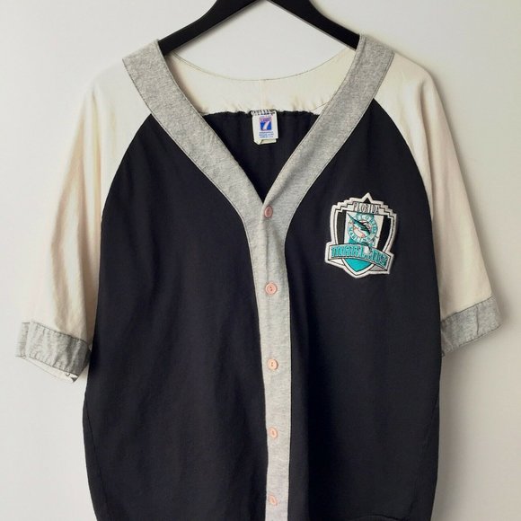 VINTAGE 90s Florida Marlins Jersey Logo 7 USA Shrit Baseball Sport Black Large - Picture 2 of 8
